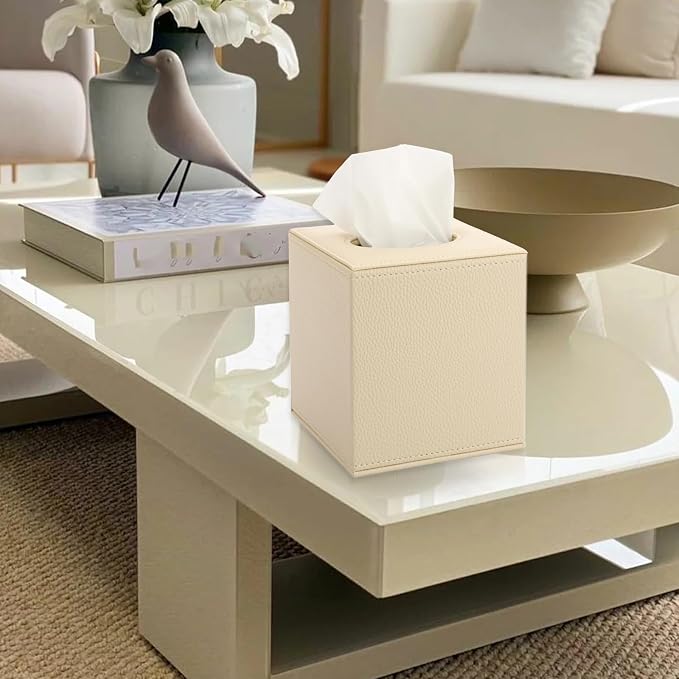 Sumnacon Tissue Box Cover Square Tissue Box Stylish PU Tissue Box Holder - Image 2