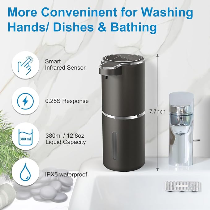 Automatic Foaming Soap Dispenser, 4-Level Adjustable Foam, Wall Mount, USB - Image 2