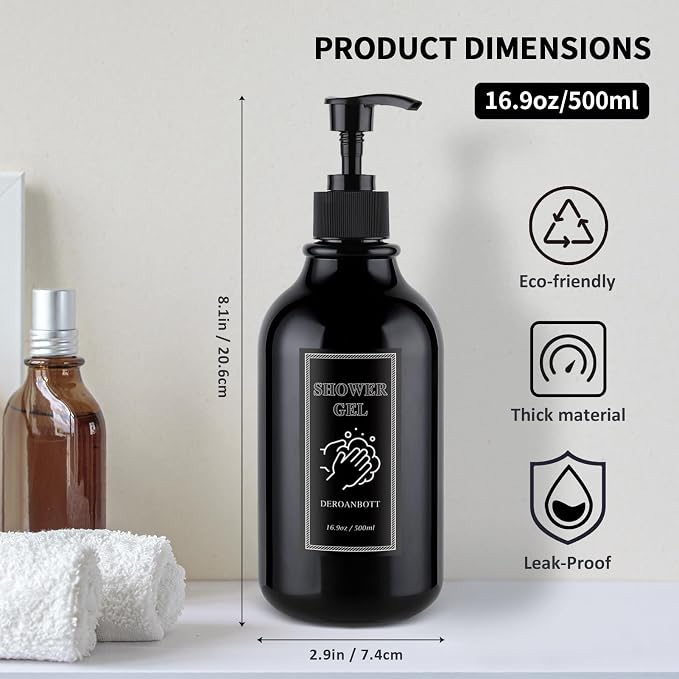 Shampoo and Conditioner Dispenser, Refillable Plastic Shampoo Pump Bottles - Image 6