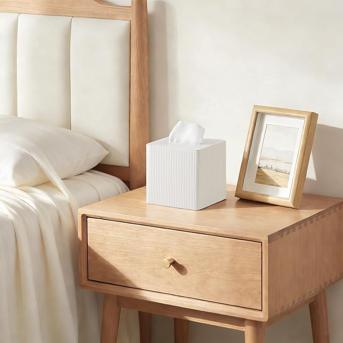 Mkono Tissue Box Cover PU Leather Square Tissue Box Holder - Image 3