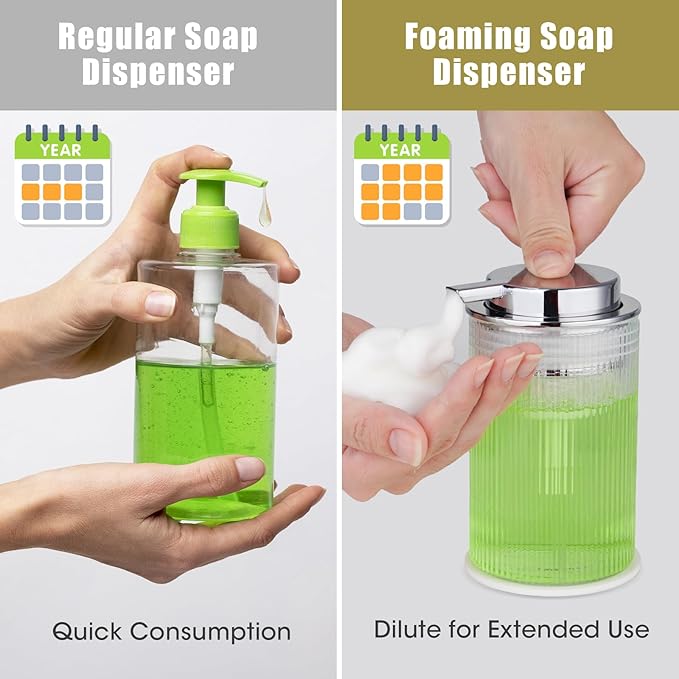 NiHome 14oz Ribbed Glass Foaming Hand Soap Dispenser, High-Capacity Easy to - Image 5