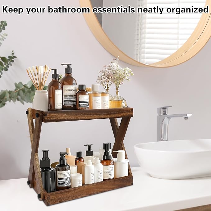 Wood Countertop Shelf Organizer, 2 Tier Wooden Shelf - Image 7