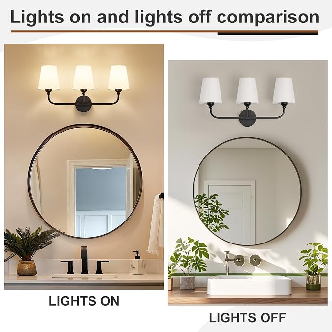 Bathroom Vanity Light, Matte Black Bathroom Light Fixtures, 3-Light Lighting - Image 5