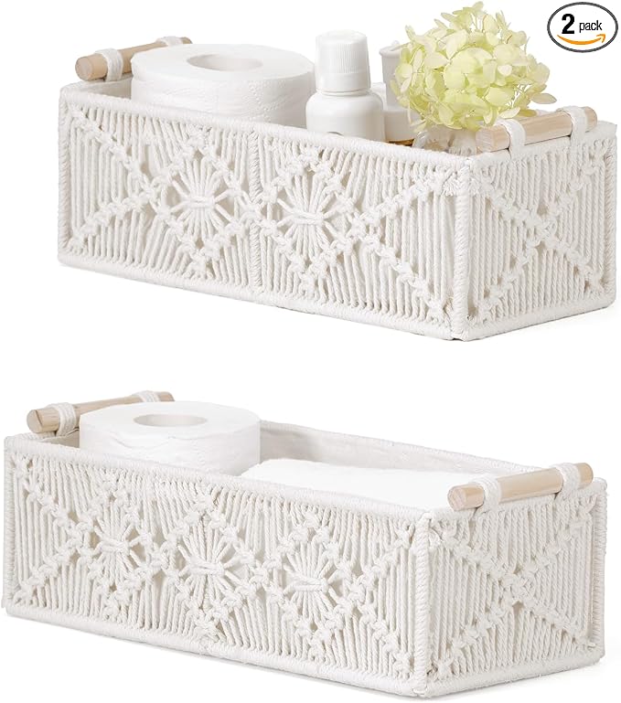 Nonam Macrame Storage Baskets, Boho Decor Style Woven Storage Boxes by Unknown