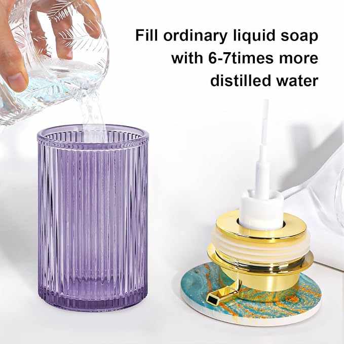 Foaming Soap Dispenser, 12 Oz Purple Glass Soap Dispenser, Refillable Liquid - Image 5