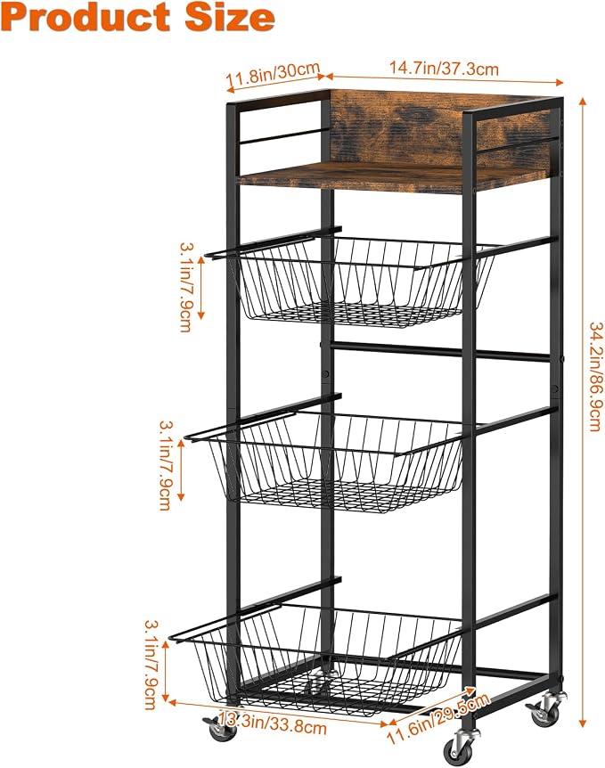 Sunexinlo 4-Tier Kitchen Rolling Cart - Image 2