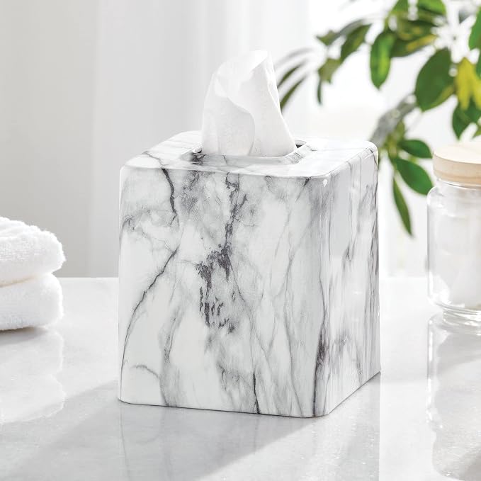 mDesign Metal Square Tissue Box Cover, Modern Facial Paper Holder - Image 2