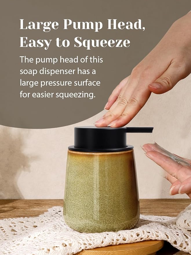 INGOFIN Ceramic Lotion Dispenser - 12 oz Refillable Hand Soap Dispenser Bathroom - Image 5