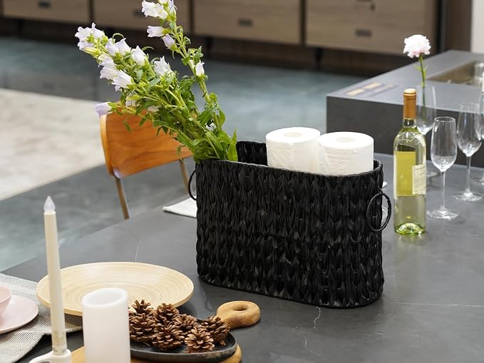 Black Toilet Paper Storage Basket, Large Free Standing Toilet Paper Organizer - Image 8