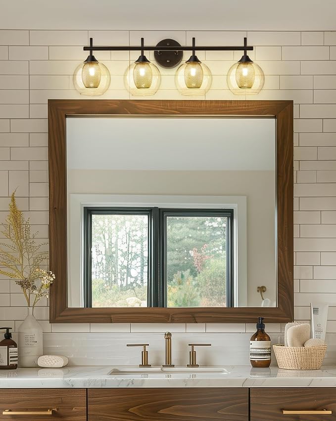 Bathroom Light Fixtures, 4-Light Black and Gold Vanity Lights Over Mirror - Image 8