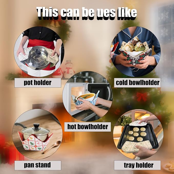 Cotton Microwavable Bowl Cozy ，Set of 6，Microwave-Safe Hot Bowl Holders - Image 6