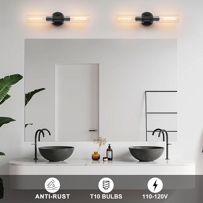 Wall Sconces Set of Two, Matte Black Bathroom Sconces Wall Lighting - Image 3