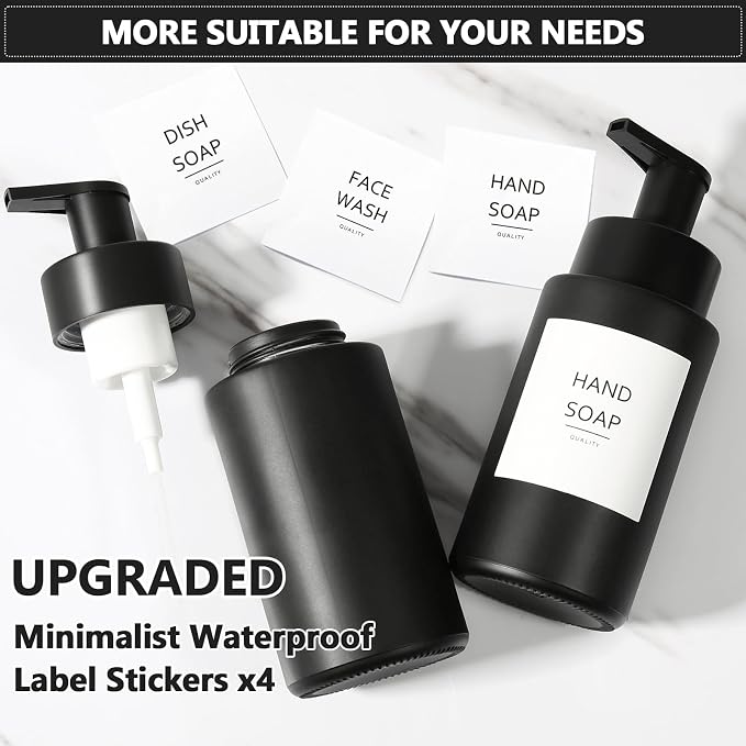 Matte Black Foaming Hand Soap Dispenser, 10 oz/300ml Glass Foam Dispenser - Image 8