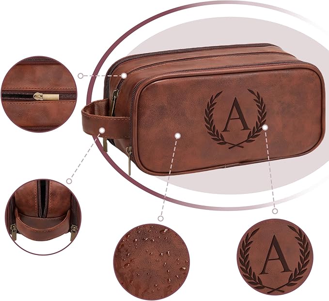 Janhavi Leather Toiletry Bag for Men, Personalized Laser Engraved Initials & - Image 4