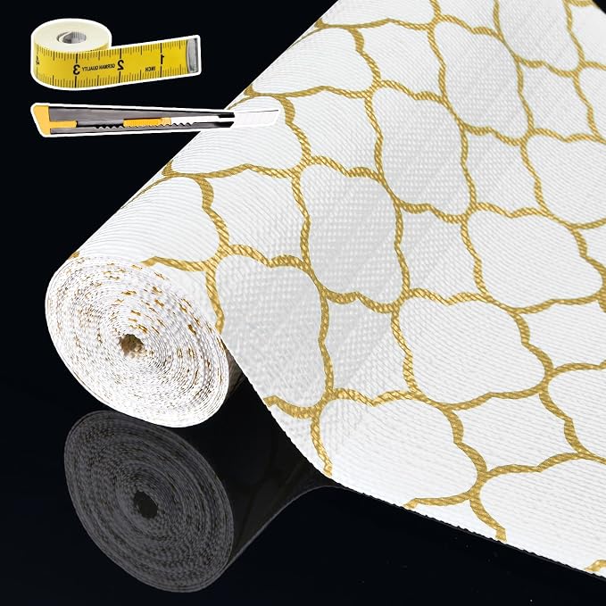 Shelf Liners for Kitchen Cabinets 12in x 30FT Non Adhesive Drawer Liner Gold by Adwann