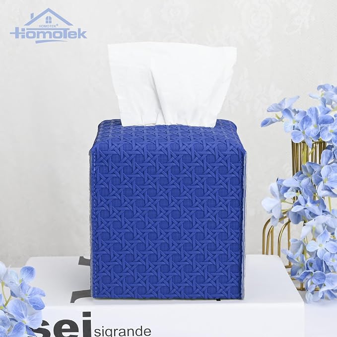 HOMOTEK 2 Pack Tissue Box Cover, Square PU Leather Tissue Holder, Decorative - Image 6