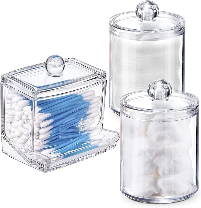 Swab Holder Canisters with Lid, Bathroom Qtip Dispenser Apothecary Jars by WISIEW