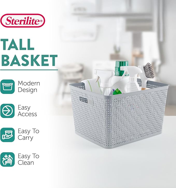 Sterilite 24 Pack Plastic Storage Bin Organization Containers, Tall Baskets - Image 3