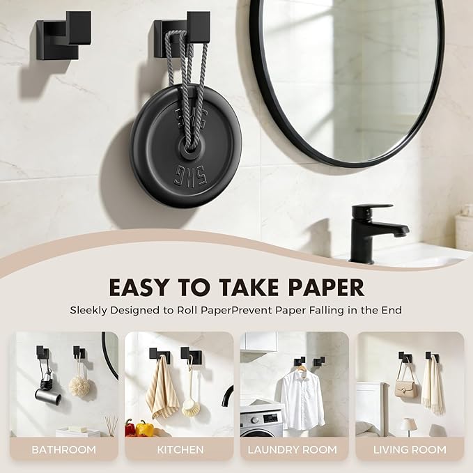 5-Pieces Matte Black Bathroom Hardware Accessories Set, SUS304 Stainless Steel - Image 5