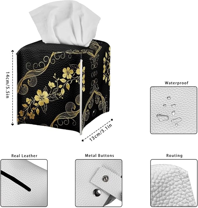 Black Marble Flower Tissue Box Holder Stylish Leather Square Tissue Box Cover - Image 7