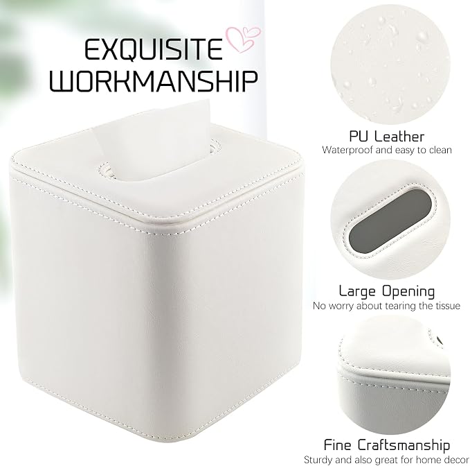 Tissue Box Holder Square PU Leather Stylish Facial Tissue Box - Image 3