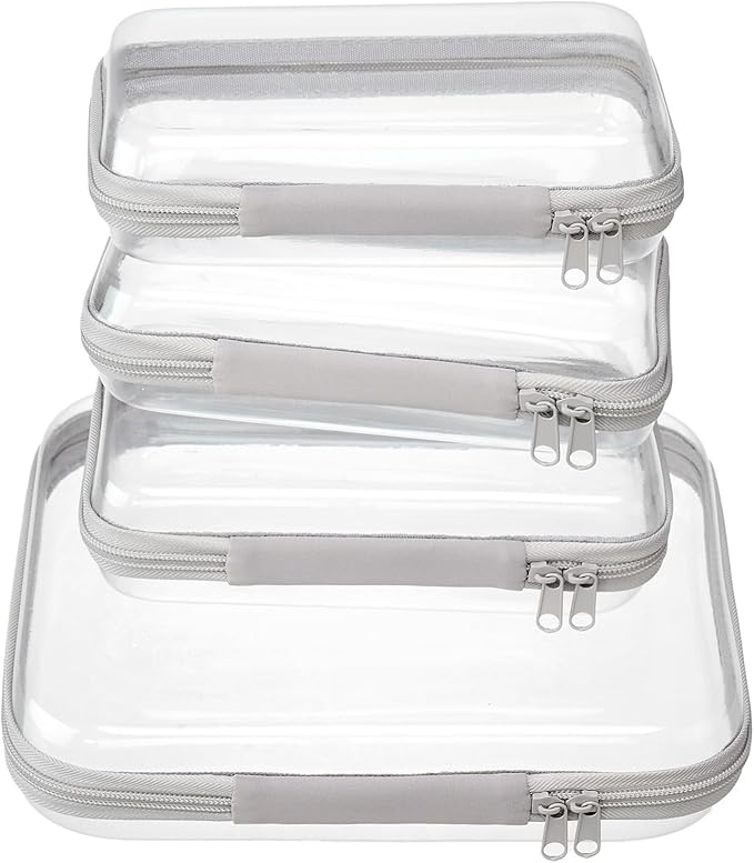 4 pcs Clear Zipper Pouches, Hard Shell Zipper Case, Toiletry Bag by WELPIRT