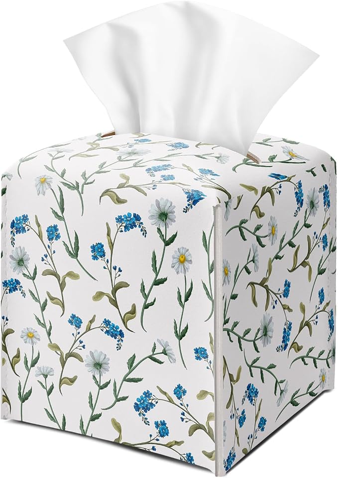 Dasiy and Blue Floral Tissue Box Cover Square by DOIUCRO
