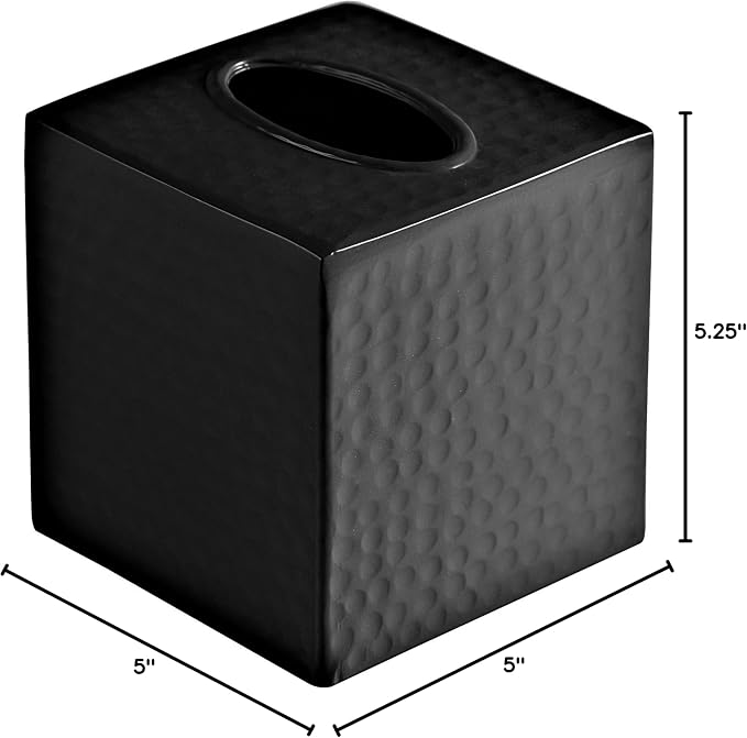 Monarch Abode Tissue Box Cover Square – Hand Hammered Black Metal Tissue Holder - Image 7