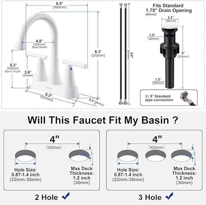 Bathroom Faucets for Sink 3 Hole, Hurran 4 inch Bathroom Sink Faucet - Image 5