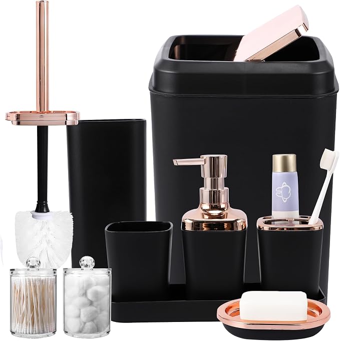 Black Bathroom Accessories, 9-Piece Black Bathroom Set by BetterbathroomwithXLHOME