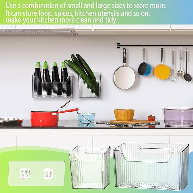 8 Pcs Storage Organizer Bins Wall Mounted Organizer Basket Plastic Cabinet Door - Image 4