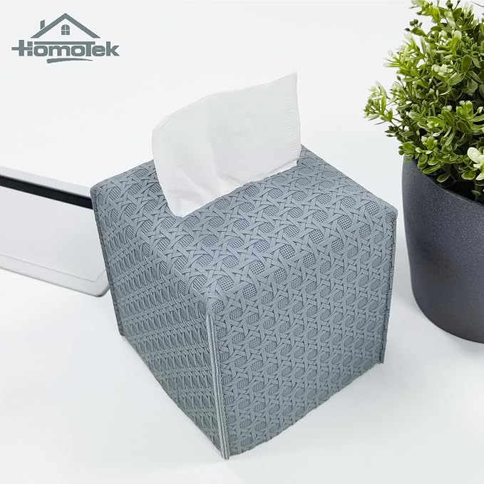 HOMOTEK 2 Pack Tissue Box Cover, Square PU Leather Tissue Holder, Decorative - Image 5