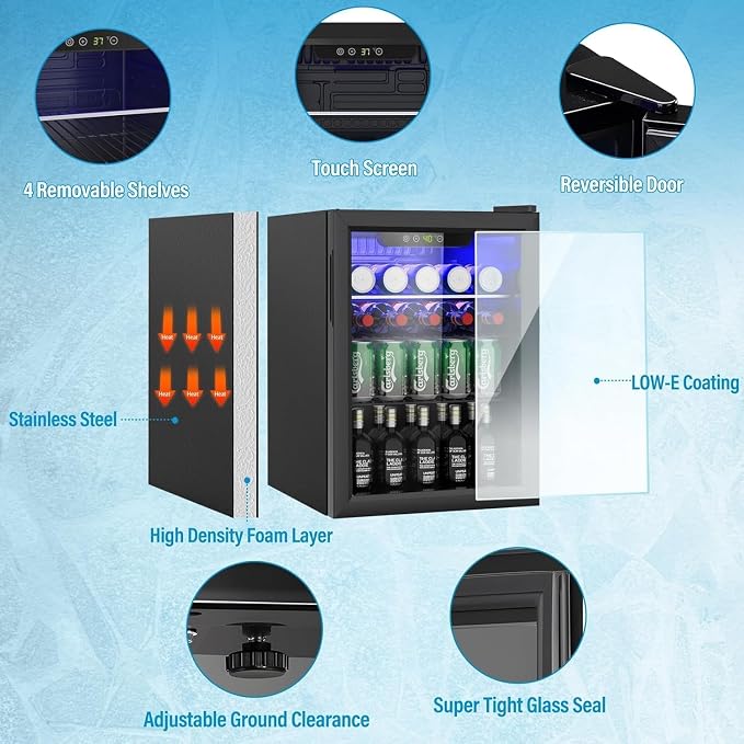 95 Can Freestanding Beverage Refrigerator, 2.6 Cu. Ft Drink Fridge - Image 5