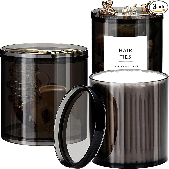 SheeChung 3-Pack Stackable Black Qtip Holder Set by SheeChung