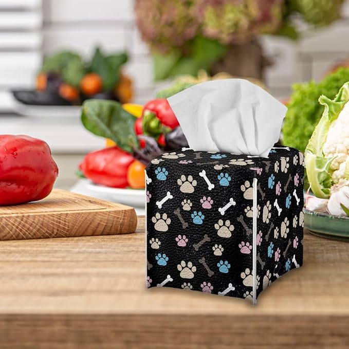 White Dog Paws Tissue Box Holder Portable Lightweight Square Tissue Box Cover - Image 5