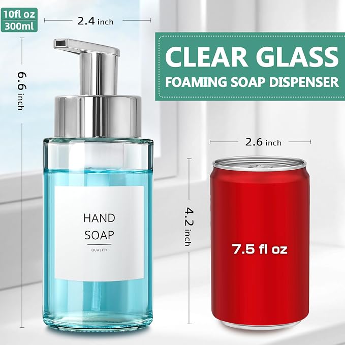Glass Soap Dispenser, 10 oz/300ml Foaming Soap Dispenser, 4 Pack Foaming Hand - Image 9