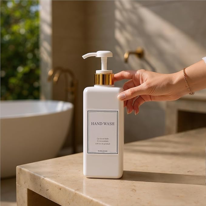 Modern Gold Design Shampoo and Conditioner Dispenser, Large 27oz Shower Soap - Image 9