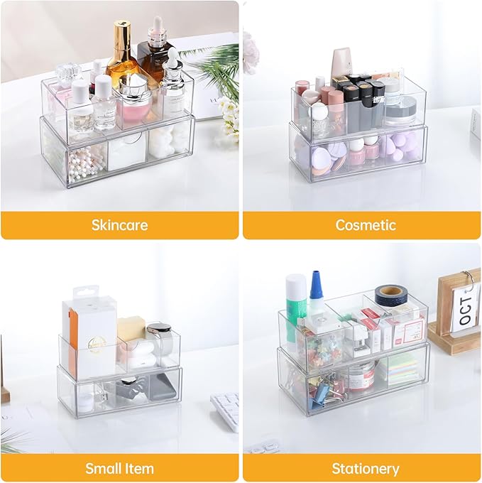 Medicine Cabinet Organizer 2 Pack, Stackable Storage Drawers - Image 6