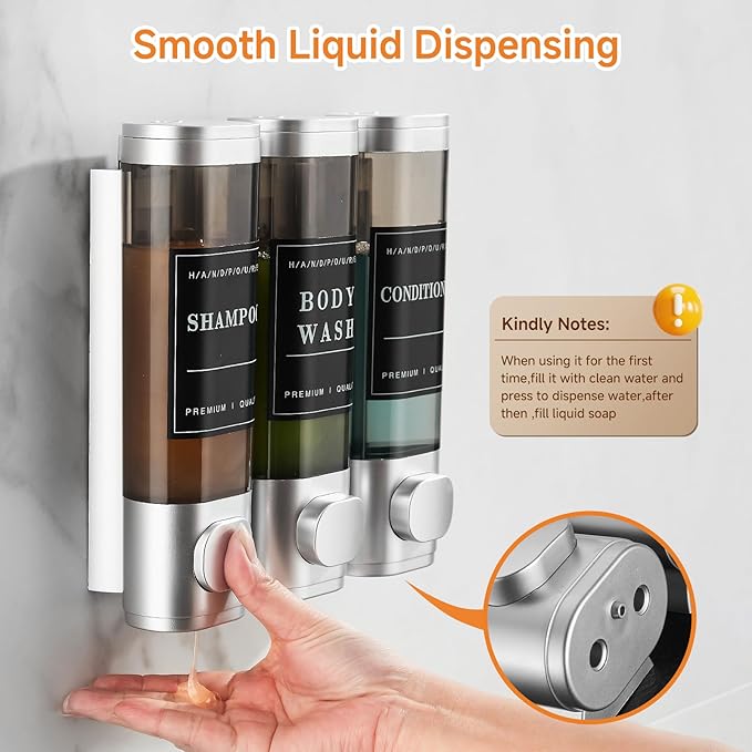 Shampoo and Conditioner Dispenser, Shower Dispenser 3 Chamber No Drill - Image 6