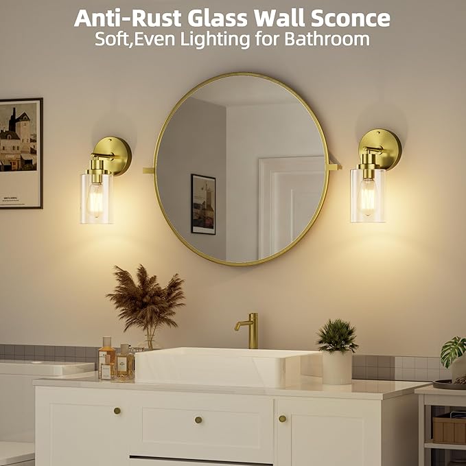 GORDNWE 1-Light Bathroom Wall Sconce, Brushed Gold Vanity Light, Modern Wall - Image 3