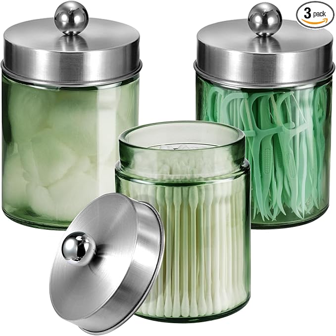 3 Pack Apothecary Jar Canisters Bathroom Vanity Organizer by Komashr