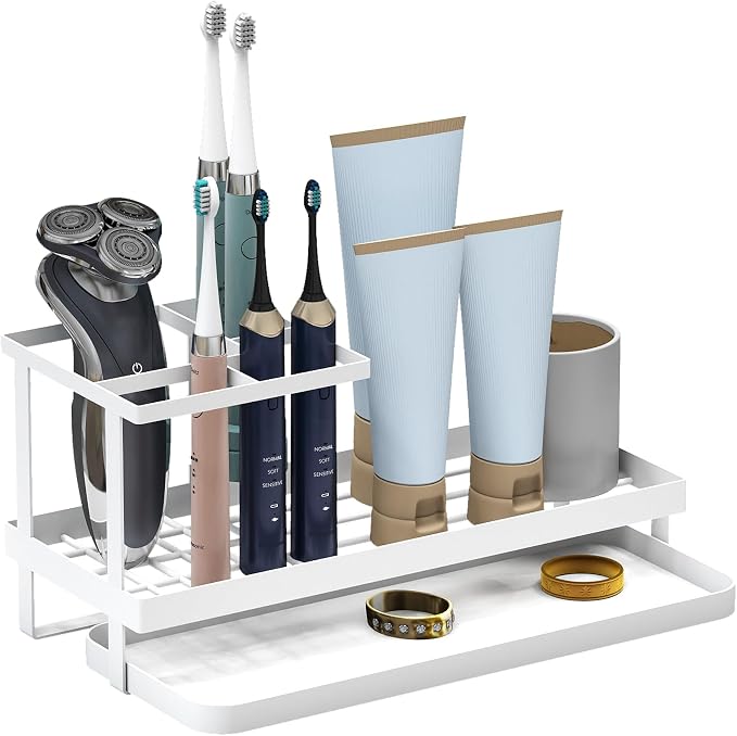 Toothbrush Holders for Bathroom, Carbon Steel Bathroom Organizer Countertopr by QUELIEN