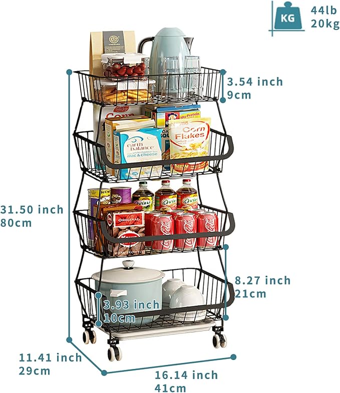 Metal Wire Baskets with Wheels, Stackable Storage Bins Kitchen Organizer Shelf - Image 2