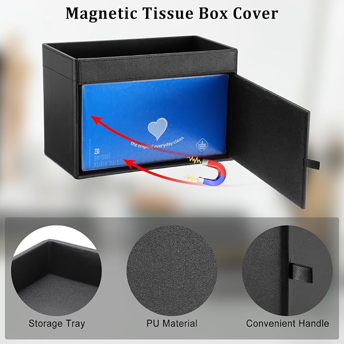 Sumnacon Tissue Box Cover with Storage Tray, Decorative Rectangular Tissue - Image 6