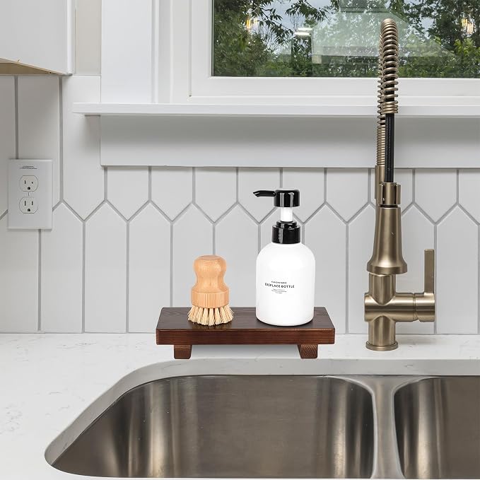 Bathroom Counter Organizer Wood Pedestal Stand Farmhouse Decorative Tray Soap - Image 4