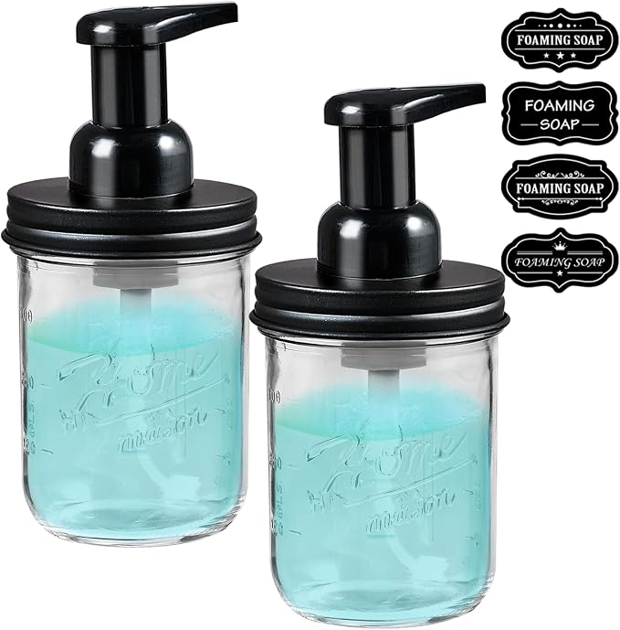 SheeChung Mason Jar Foaming Soap Dispenser, Glass Foaming Hand Soap Dispensers - Image 2