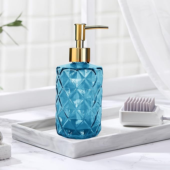 Blue Glass Soap Dispenser, Bathroom Shower & Shampoo Dispenser, Foam Hand Soap - Image 6
