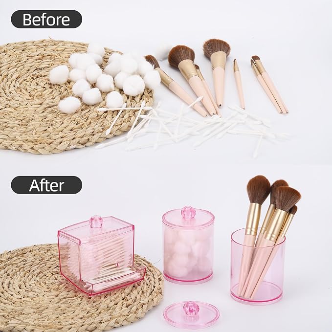 Tbestmax Pink Qtips Dispenser Bathroom Container, 10/12 oz Big Cotton Ball - Image 4