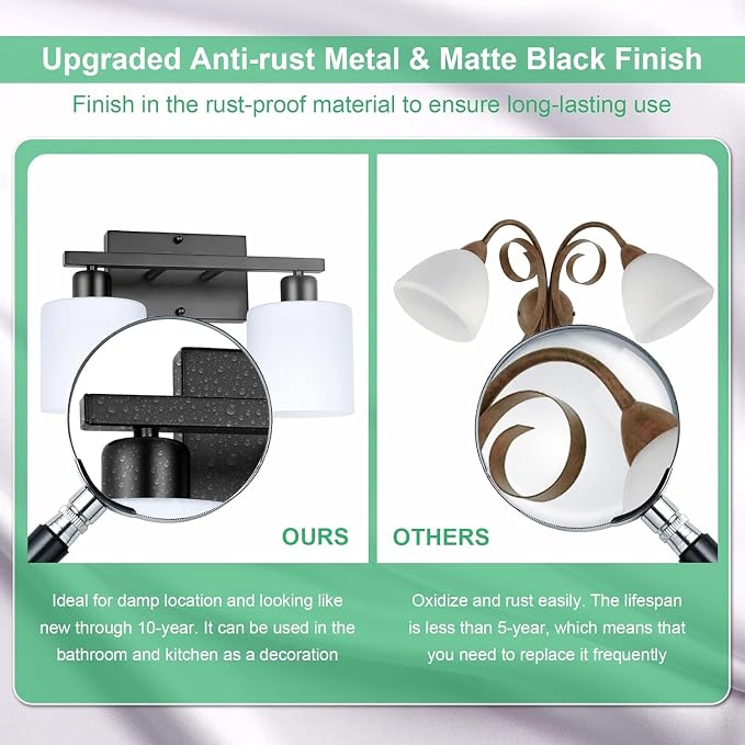 Bathroom Light Fixtures Over Mirror, Anti-Rust Matte Black Vanity Lights 15 Mid - Image 5