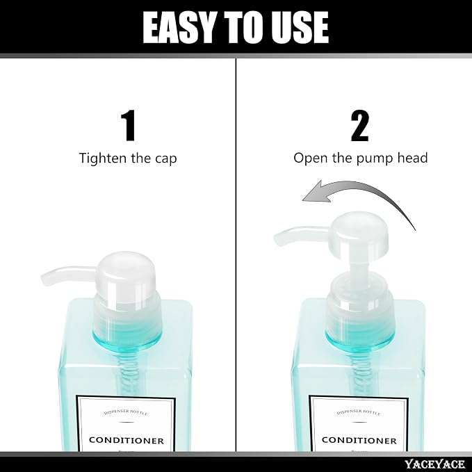 Blue Shampoo and Conditioner Bottles, YACEYACE 16.9oz Set of 3 Blue Clear Empty - Image 5